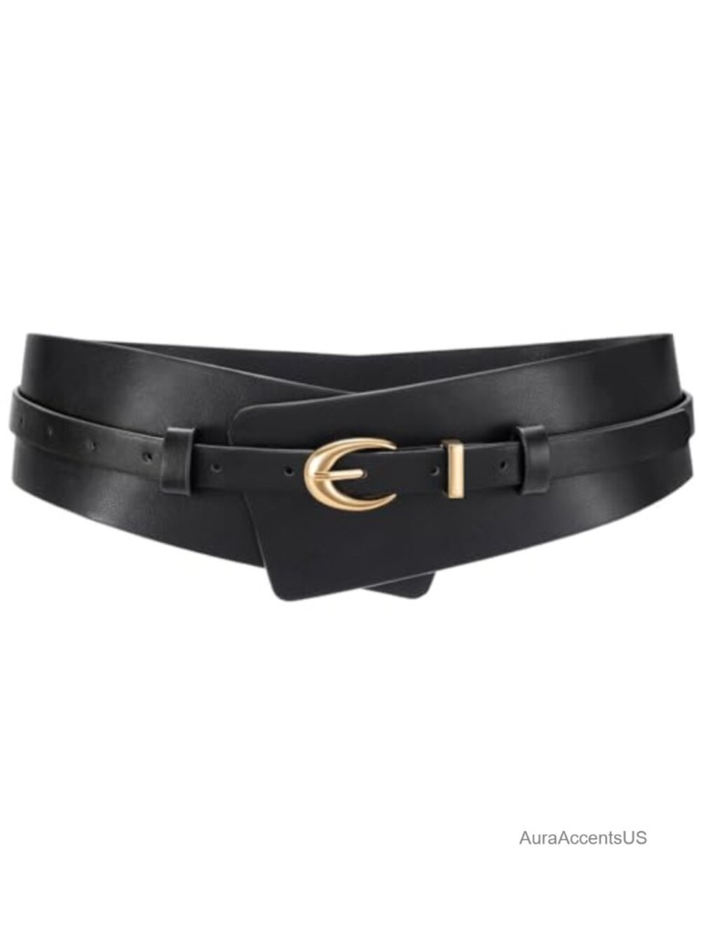 Wide PU Leather Belt 2-in-1 Waistband with Skinny Belt for Dress Suits
